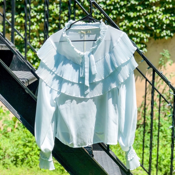 NWT Nasty Gal Blue Gravity Ties Ruffle Top Blouse - Picture 11 of 12